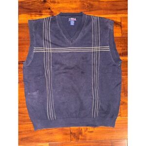 PGA Tour Mens XL Navy Blue Yellow Windowpane V-Neck Knit Golf Sweater Vest